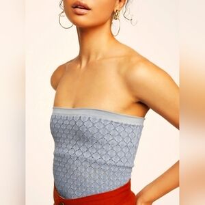 FREE PEOPLE Honey Textured Strapless Bandeau Seamless Blue Tube Top M/L - NWOT